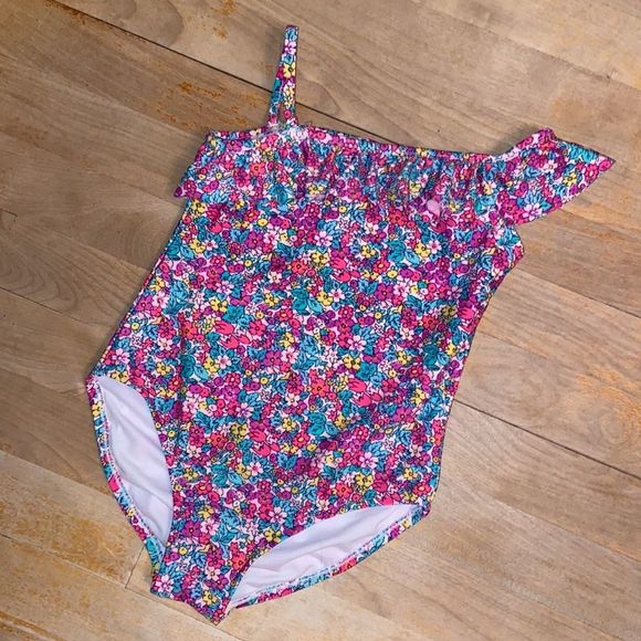 🌺 CARTER’S Floral Asymmetric Ruffle Swim Suit - Picture 2 of 9